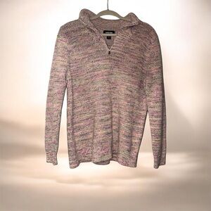 Lands' End Marled Pink & Cream Half-Zip Sweater